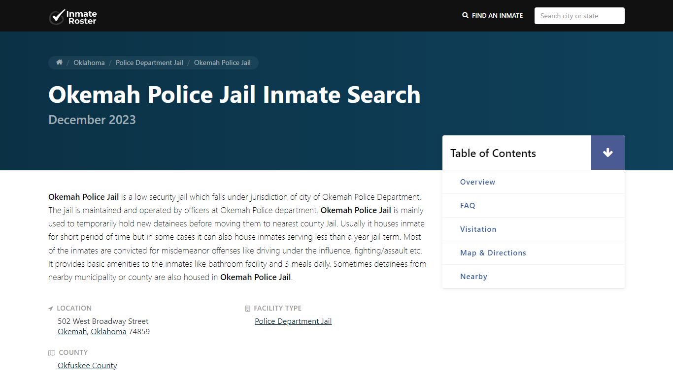 Inmate Search | Okemah Police Jail - Okemah, OK