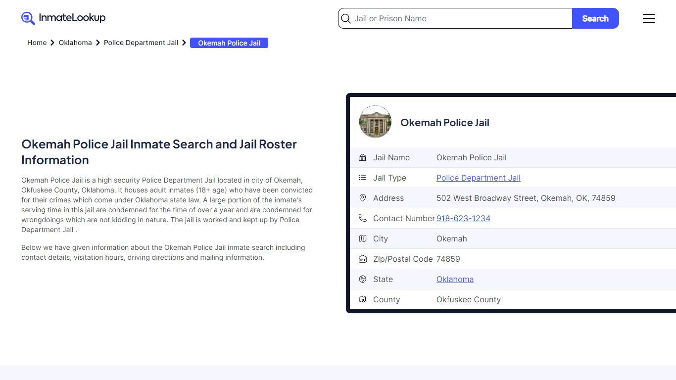 Okemah Police Jail Inmate Search and Jail Roster Information